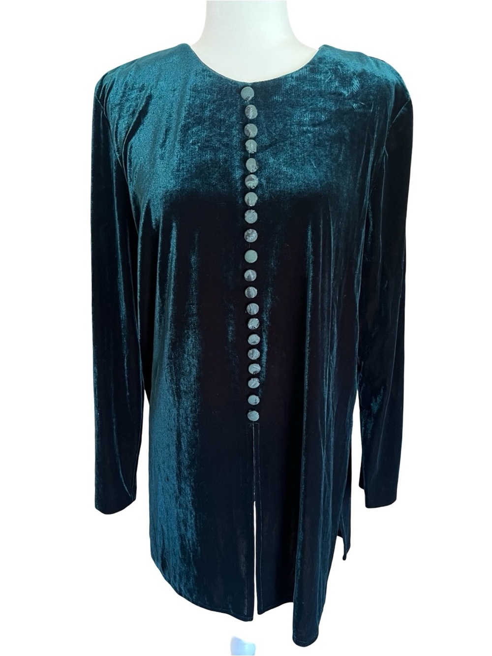 VTG Y2K 90s Fairy Goth Emerald Green Stretch-Velvet Button-Front Grunge Glam Top